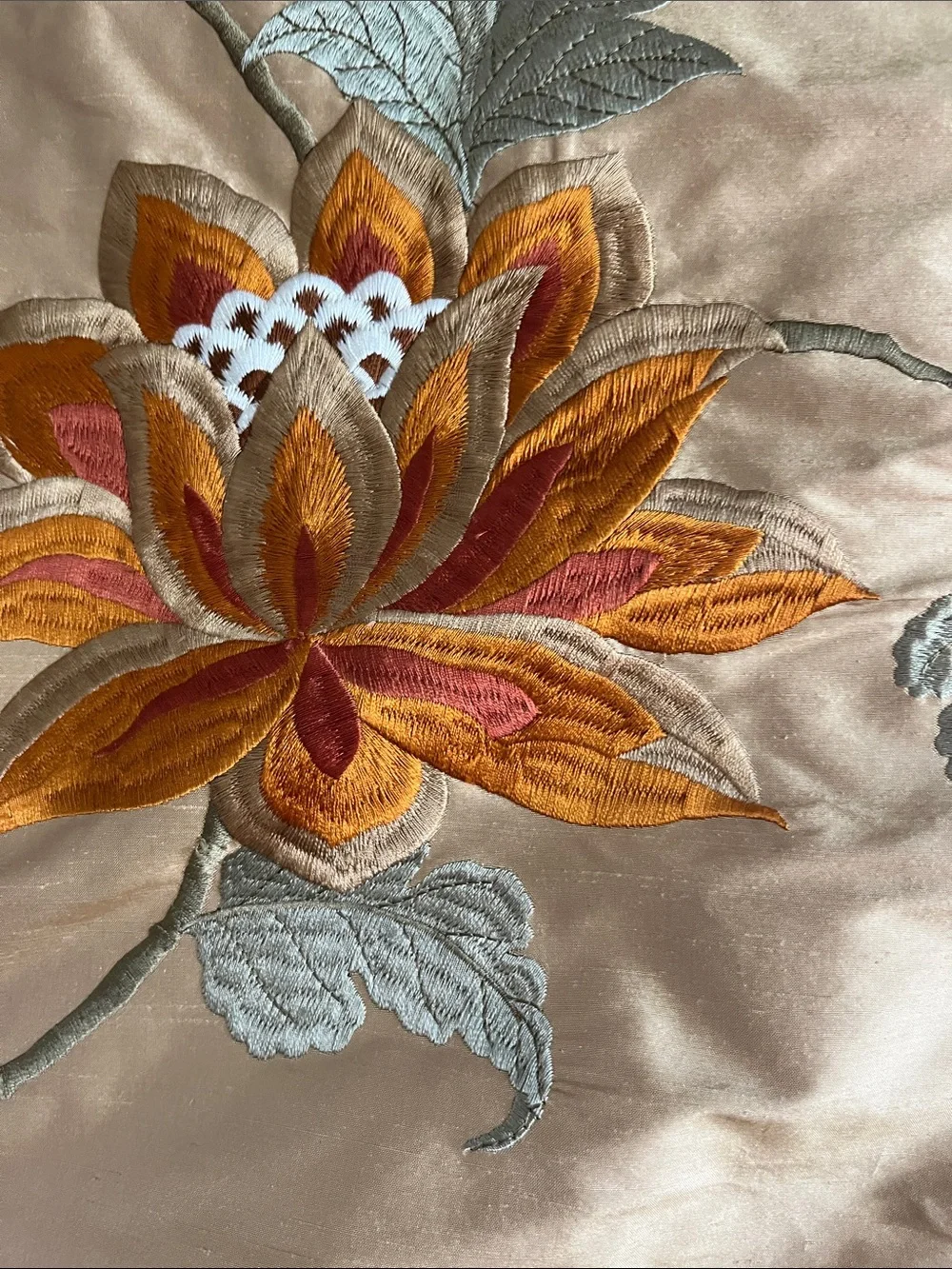Large handcrafted  square floral embroidered oversize pillow sham   Thick tassel